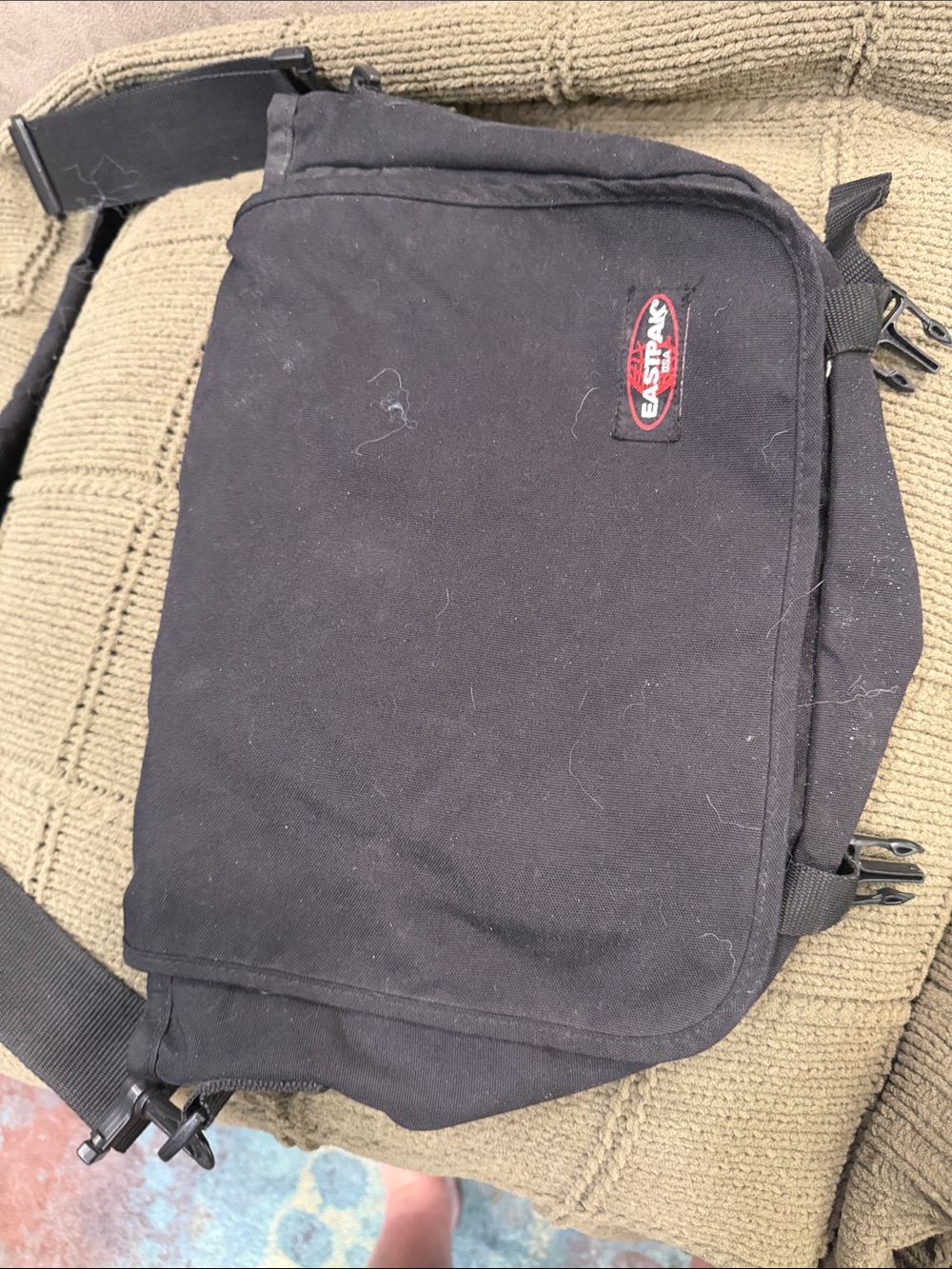 Eastpak Black Canvas Crossbody Messenger Bag with Red Logo
